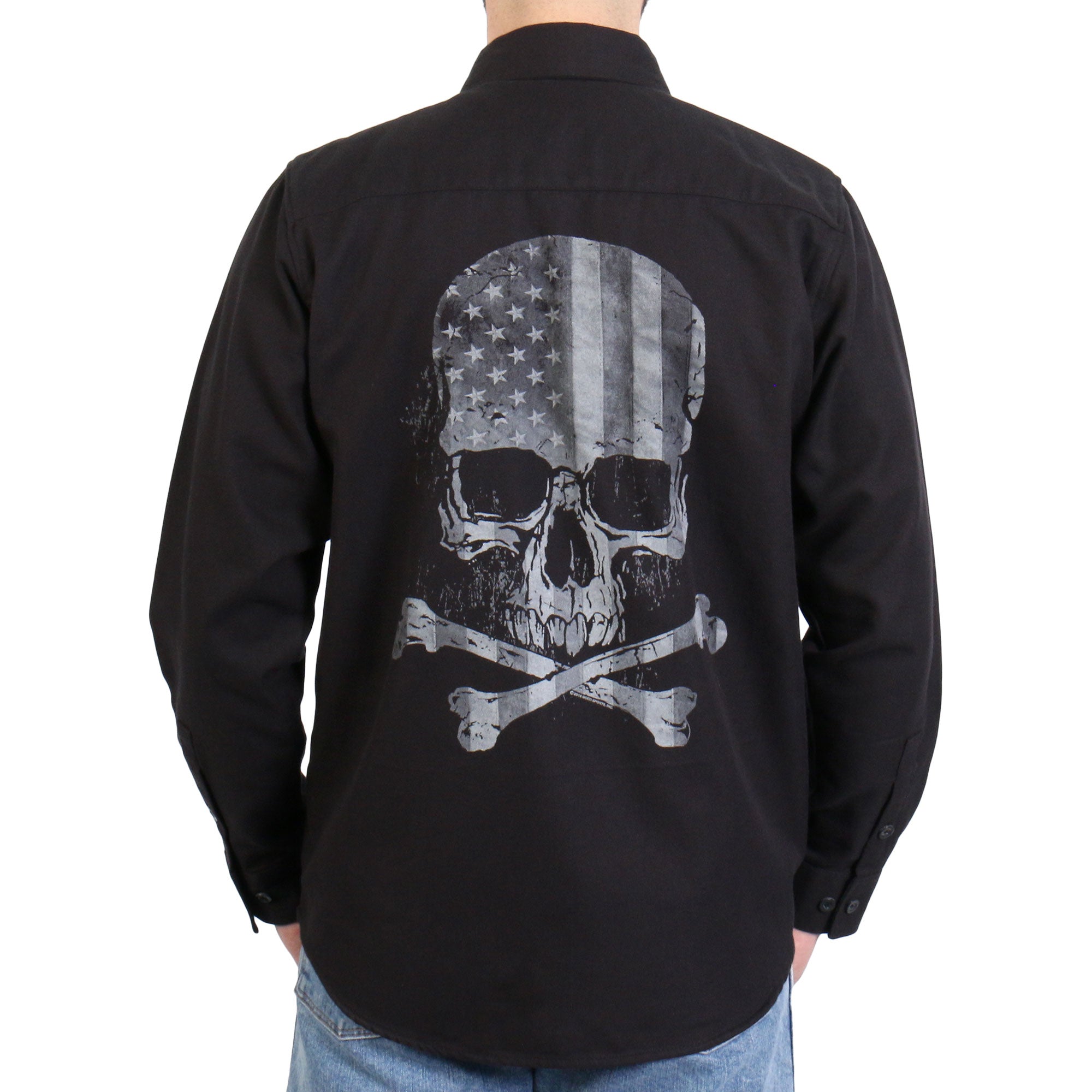 Hot Leathers Men's 'Black Flag' Black Cotton Flannel Shirt - Button Front - Riding/Casual/ Work Wear - FLM2113