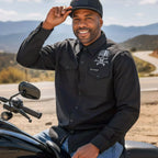 Hot Leathers Men's 'Black Flag' Black Cotton Flannel Shirt - Button Front - Riding/Casual/ Work Wear - FLM2113