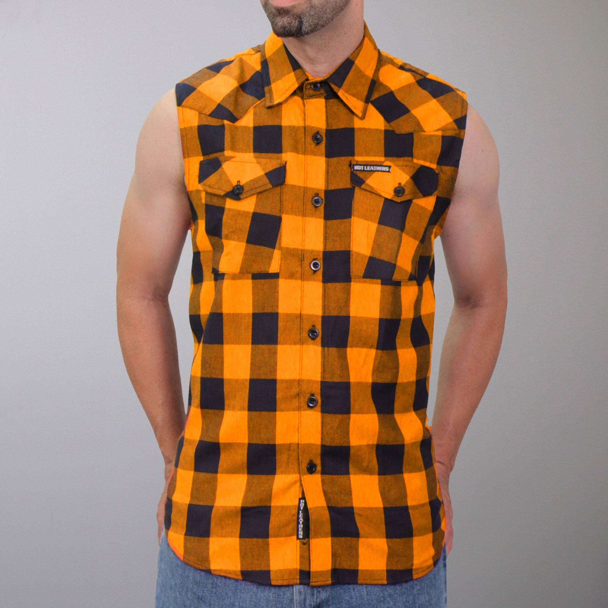 Hot Leathers Men's 'Broken Halo' Black/Orange Cotton Flannel Shirt - Button Front - Riding/Casual/ Work Wear - FLM5003
