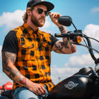 Hot Leathers Men's 'Broken Halo' Black/Orange Cotton Flannel Shirt - Button Front - Riding/Casual/ Work Wear - FLM5003