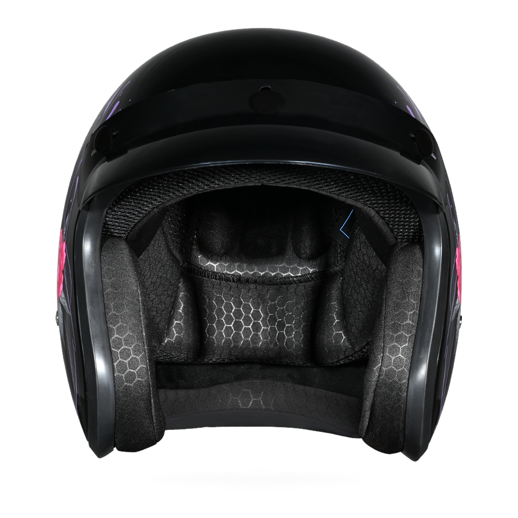 DOT Approved Daytona Cruiser Open Face Motorcycle Helmet - Men, Women & Youth - With Visor & Graphics - W/ Butterfly