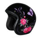 DOT Approved Daytona Cruiser Open Face Motorcycle Helmet - Men, Women & Youth - With Visor & Graphics - W/ Butterfly