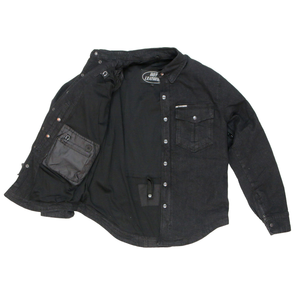 Hot Leathers Men's 'Backroad' Black Cotton Flannel Shirt - Button Front - Riding Protective Wear - JKM3009