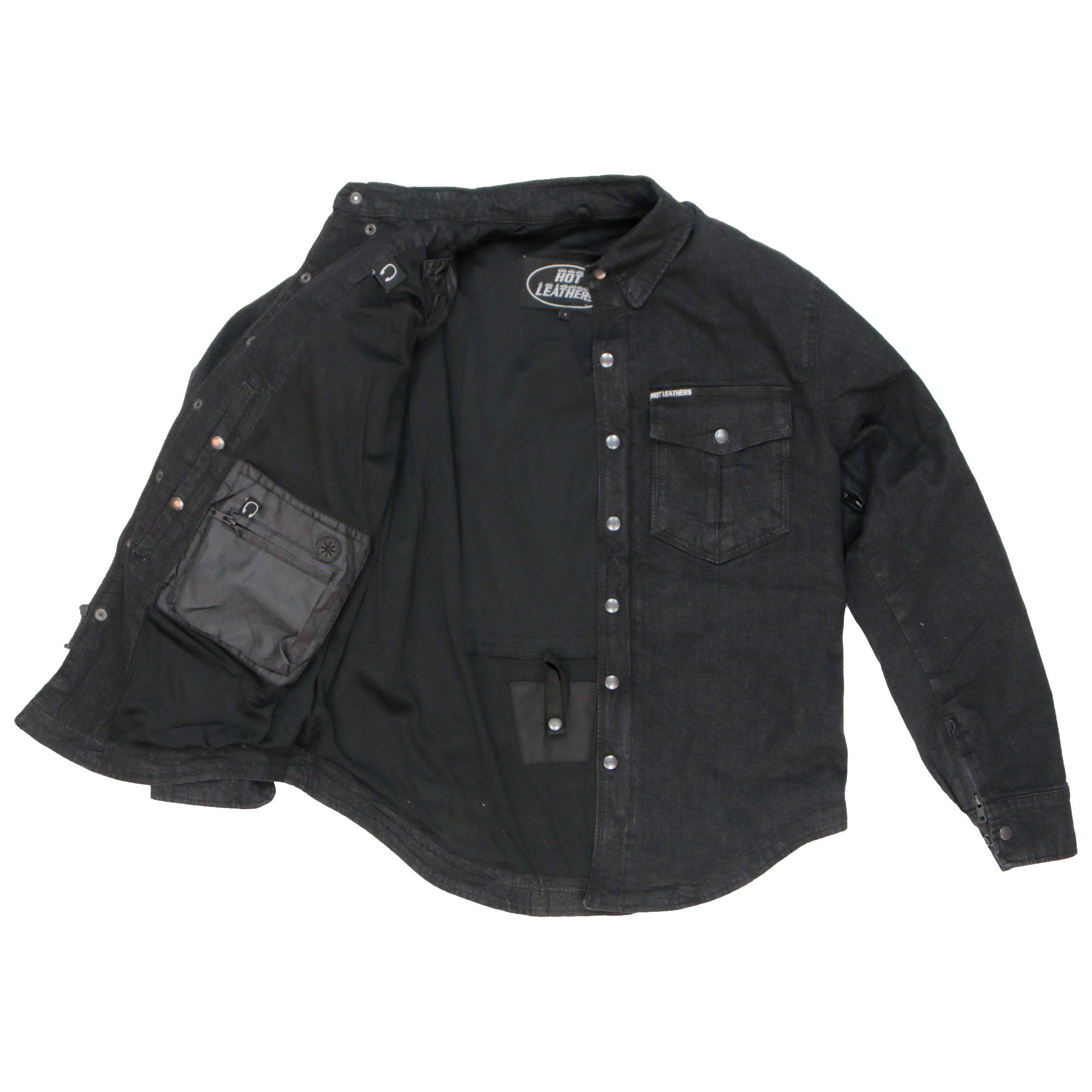 Hot Leathers Men's 'Backroad' Black Cotton Flannel Shirt - Button Front - Riding Protective Wear - JKM3009