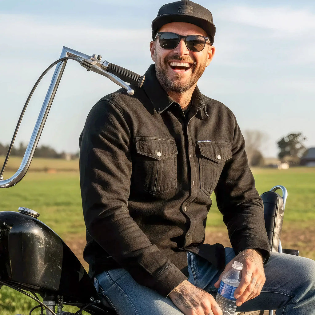Hot Leathers Men's 'Backroad' Black Cotton Flannel Shirt - Button Front - Riding Protective Wear - JKM3009