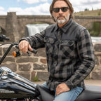 Hot Leathers Men's 'Black Flag' Gray/Black Cotton Flannel Shirt - Button Front - Riding Protective Wear - JKM3203