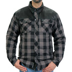 Hot Leathers Men's 'Black Flag' Gray/Black Cotton Flannel Shirt - Button Front - Riding Protective Wear - JKM3203