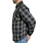Hot Leathers Men's 'Black Flag' Gray/Black Cotton Flannel Shirt - Button Front - Riding Protective Wear - JKM3203
