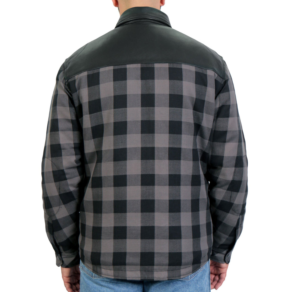 Hot Leathers Men's 'Black Flag' Gray/Black Cotton Flannel Shirt - Button Front - Riding Protective Wear - JKM3203