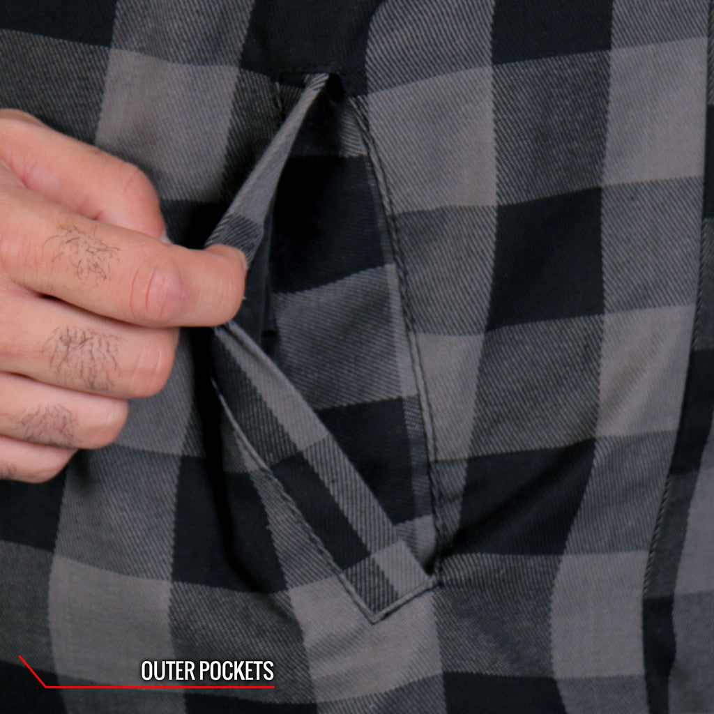 Hot Leathers Men's 'Black Flag' Gray/Black Cotton Flannel Shirt - Button Front - Riding Protective Wear - JKM3203