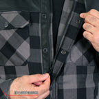 Hot Leathers Men's 'Black Flag' Gray/Black Cotton Flannel Shirt - Button Front - Riding Protective Wear - JKM3203