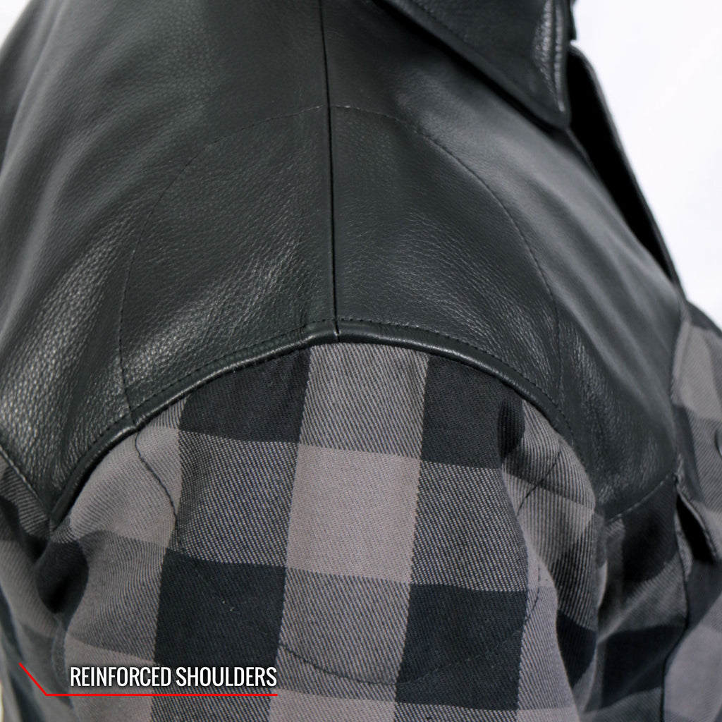 Hot Leathers Men's 'Black Flag' Gray/Black Cotton Flannel Shirt - Button Front - Riding Protective Wear - JKM3203