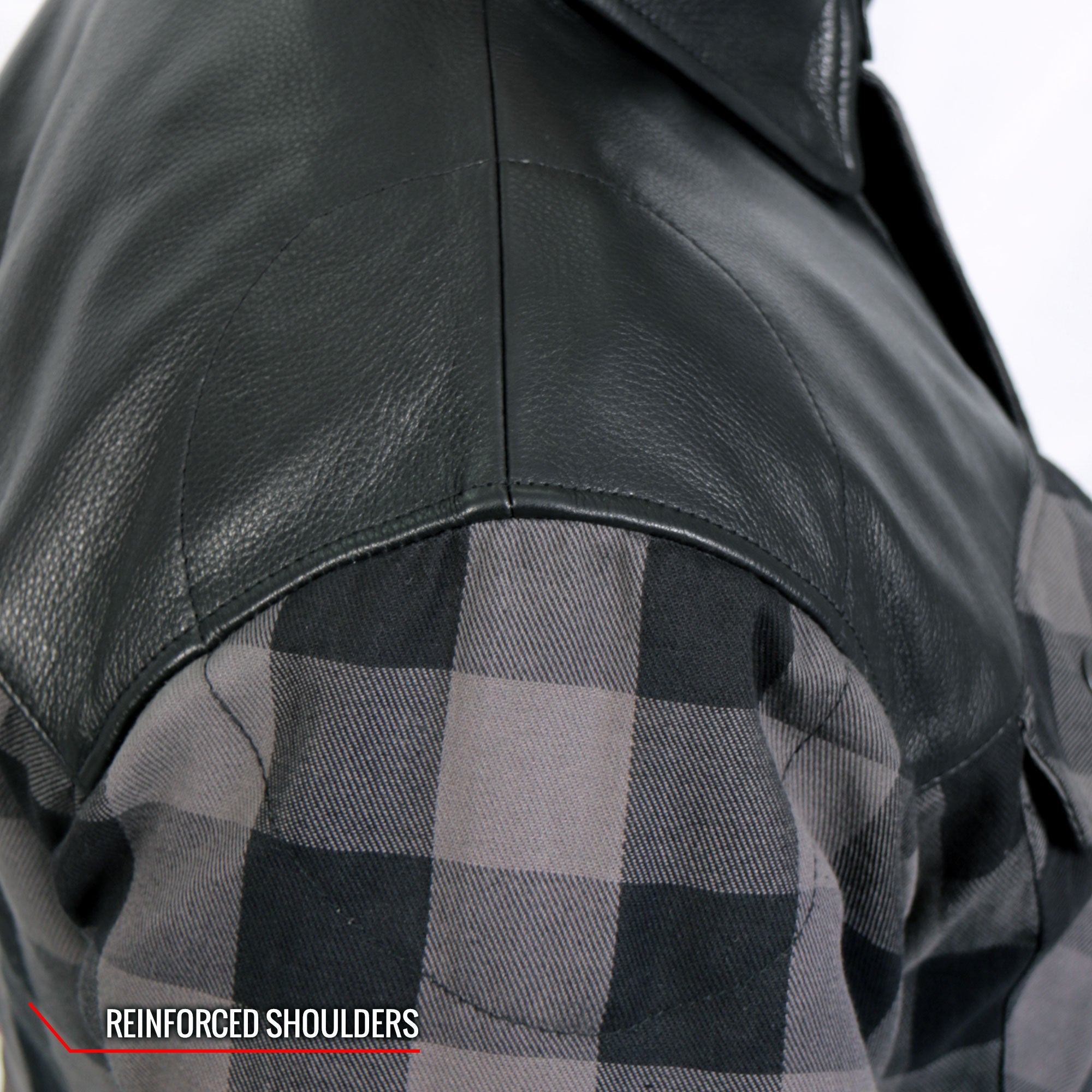 Hot Leathers Men's 'Black Flag' Gray/Black Cotton Flannel Shirt - Button Front - Riding Protective Wear - JKM3203