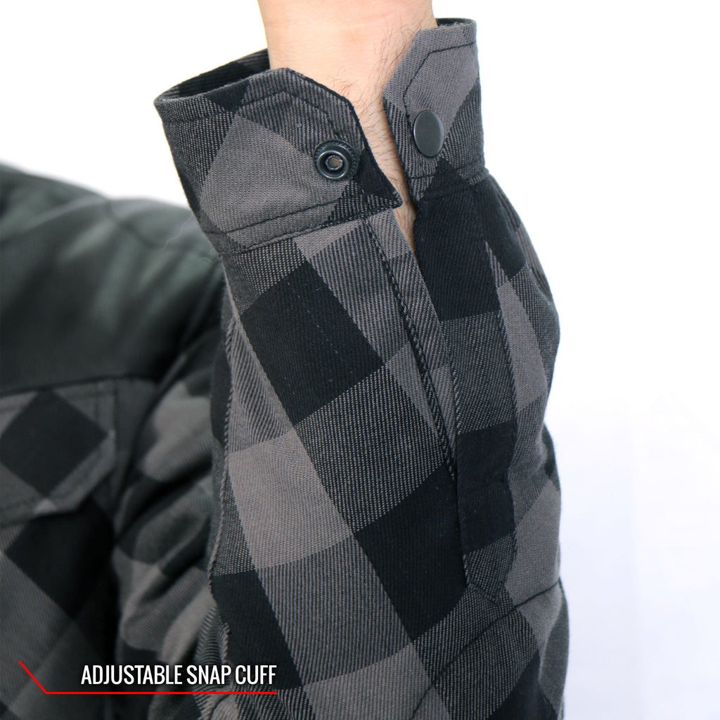 Hot Leathers Men's 'Black Flag' Gray/Black Cotton Flannel Shirt - Button Front - Riding Protective Wear - JKM3203