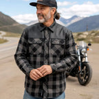 Hot Leathers Men's 'Black Flag' Gray/Black Cotton Flannel Shirt - Button Front - Riding Protective Wear - JKM3203