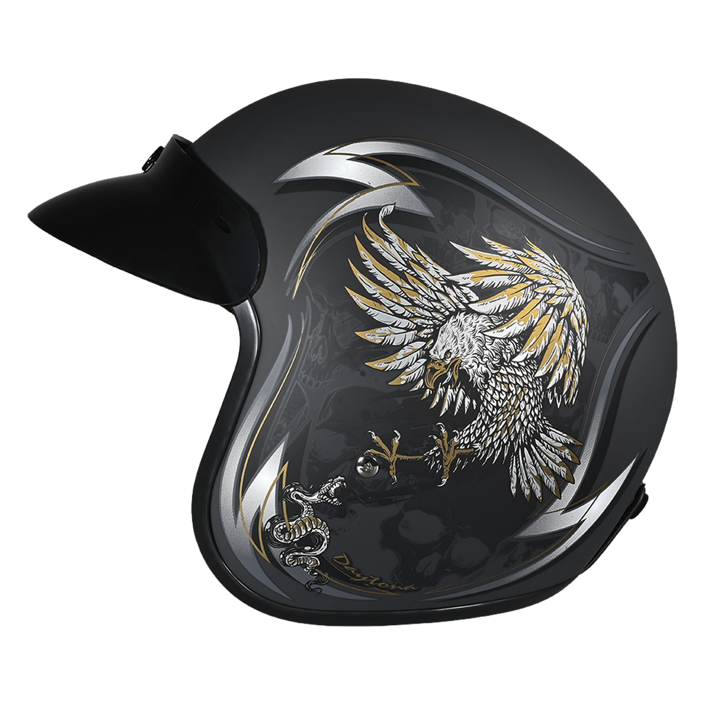 DOT Approved Daytona Cruiser Open Face Motorcycle Helmet - Men, Women & Youth - With Visor & Graphics - W/ Wild Soul