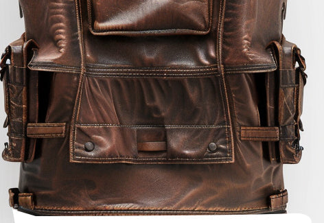 Distressed Military Style Leather Vest
