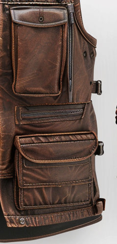 Distressed Military Style Leather Vest