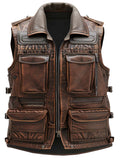 Distressed Military Style Leather Vest