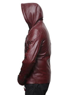 Faux Leather Hooded Motorcycle Jacket