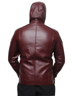 Faux Leather Hooded Motorcycle Jacket