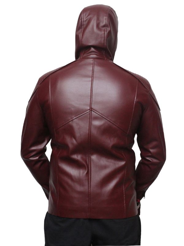 Faux Leather Hooded Motorcycle Jacket