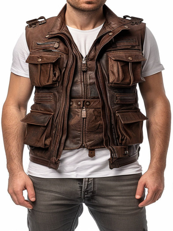 Men's Rub-Off Military Genuine Leather Vest