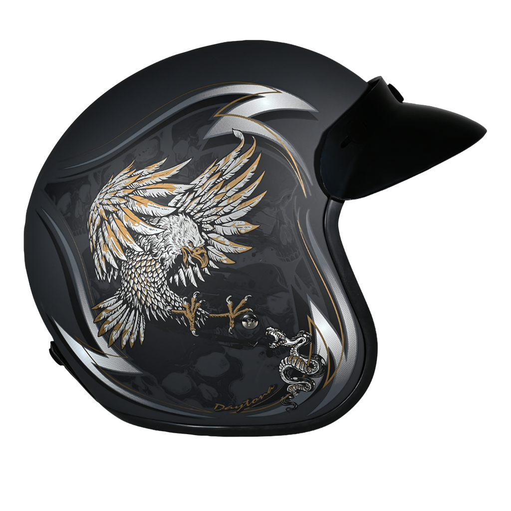 DOT Approved Daytona Cruiser Open Face Motorcycle Helmet - Men, Women & Youth - With Visor & Graphics - W/ Wild Soul