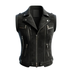 Black Distressed Leather Vest for Women