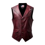 Men's Burgundy Distressed Genuine Leather Vest