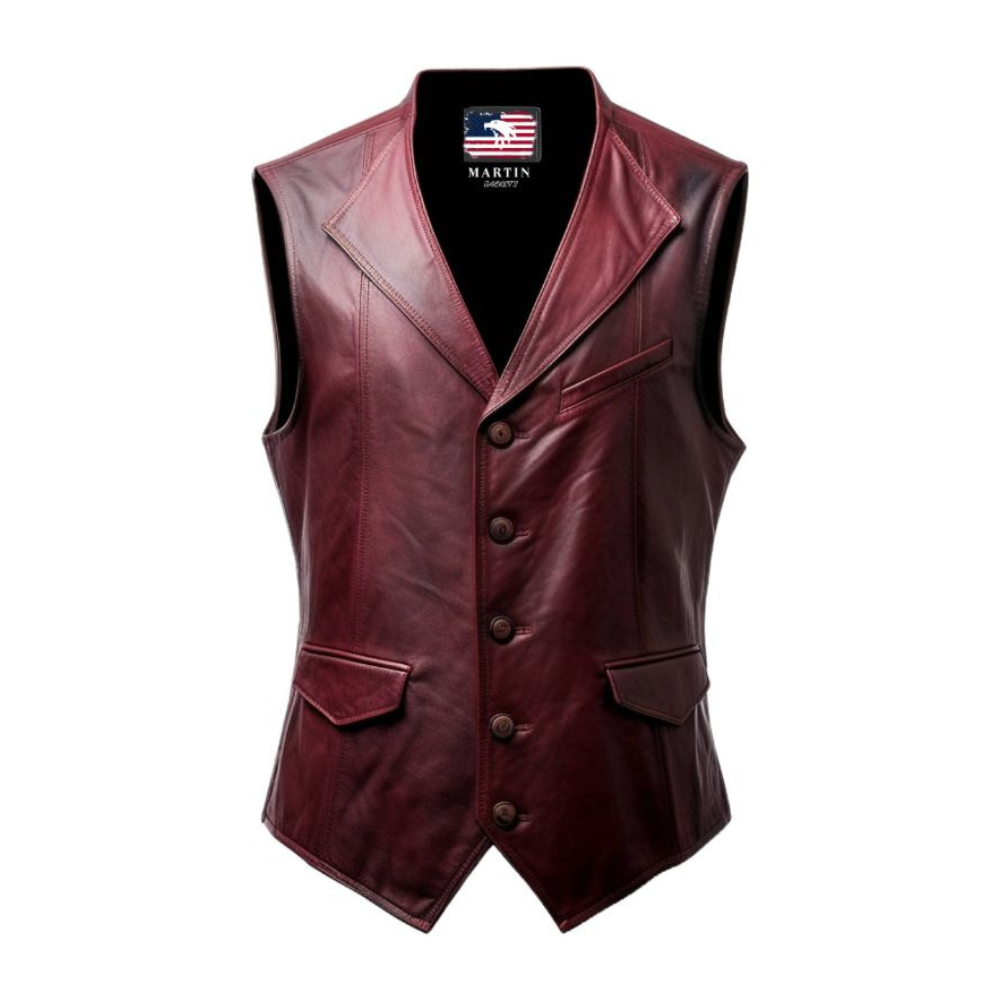 Men's Burgundy Distressed Genuine Leather Vest