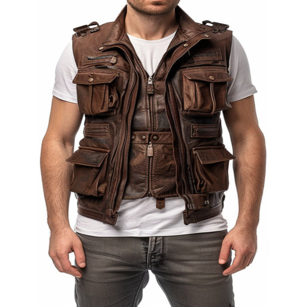 Men's Rub-Off Military Genuine Leather Vest