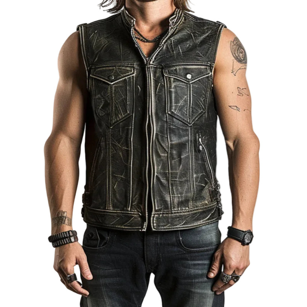 Nico Men Distressed Leather Vest