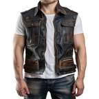 Amadeo Men Distressed Leather Vest