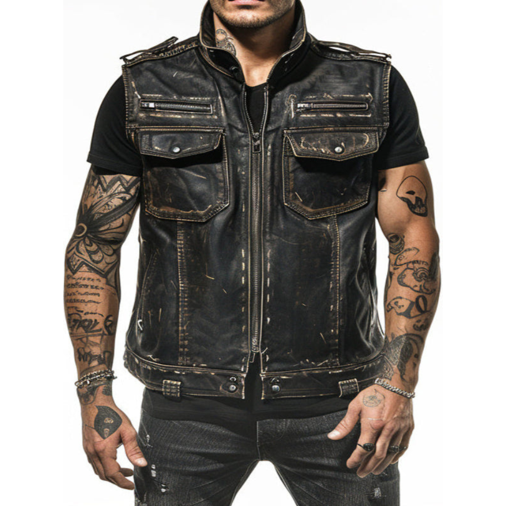 Marco Men Distressed Leather Vest