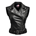 Women's Black Stylish Biker-Style Genuine Leather Vest
