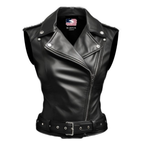 Women's Black Stylish Biker-Style Genuine Leather Vest