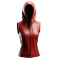 Women's Red Unique Motorcycle Biker Genuine Leather Vest=