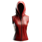 Women's Red Unique Motorcycle Biker Genuine Leather Vest=