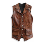 Vintage Brown Leather Biker Vest