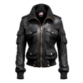 Women Black Biker Bomber Leather Jacket