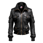 Women Black Biker Bomber Leather Jacket