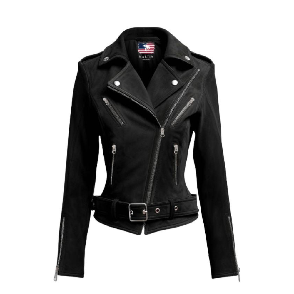 Black Suede Leather Biker Jacket