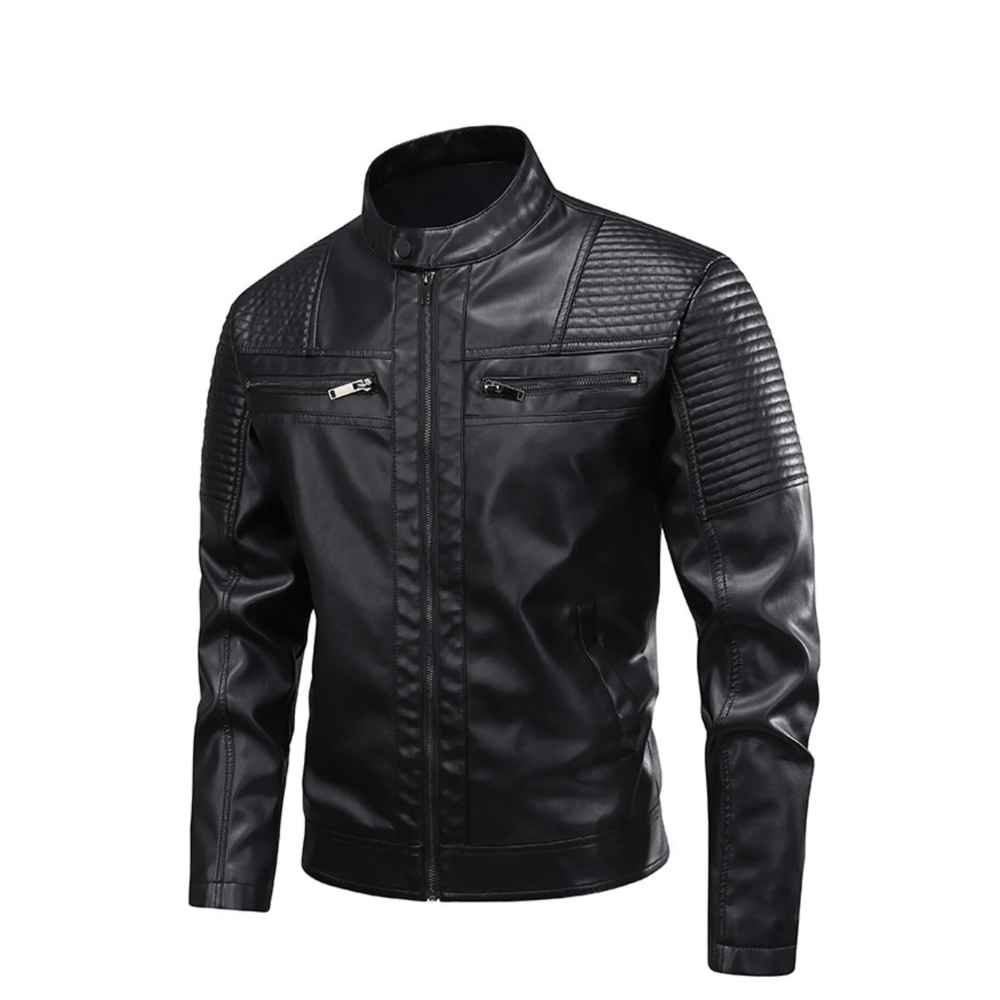Zip Up Leather Motorcycle Jacket