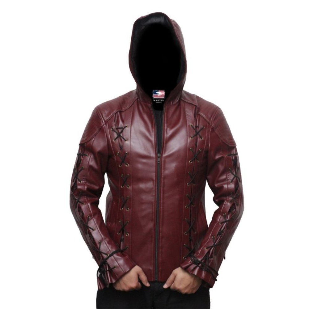 Faux Leather Hooded Motorcycle Jacket