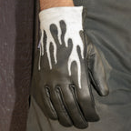 White Flamed Black Motorcycle Gloves
