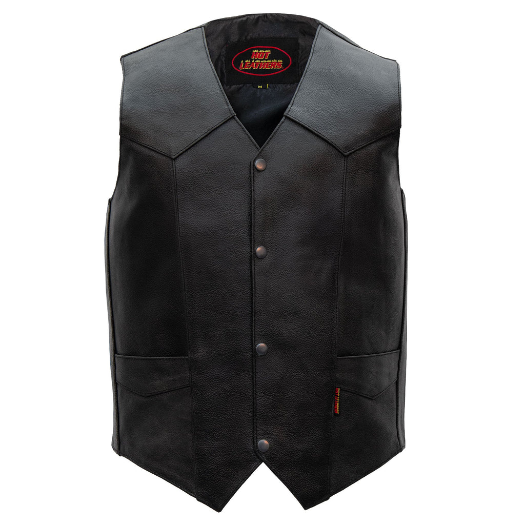 Hot Leathers VSM1014 Men's Motorcycle Black Heavyweight Leather Biker Vest with Inside Pocket