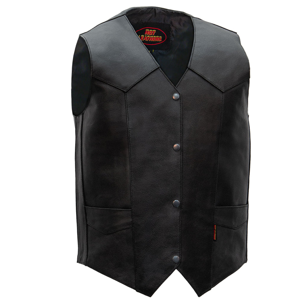 Hot Leathers VSM1014 Men's Motorcycle Black Heavyweight Leather Biker Vest with Inside Pocket