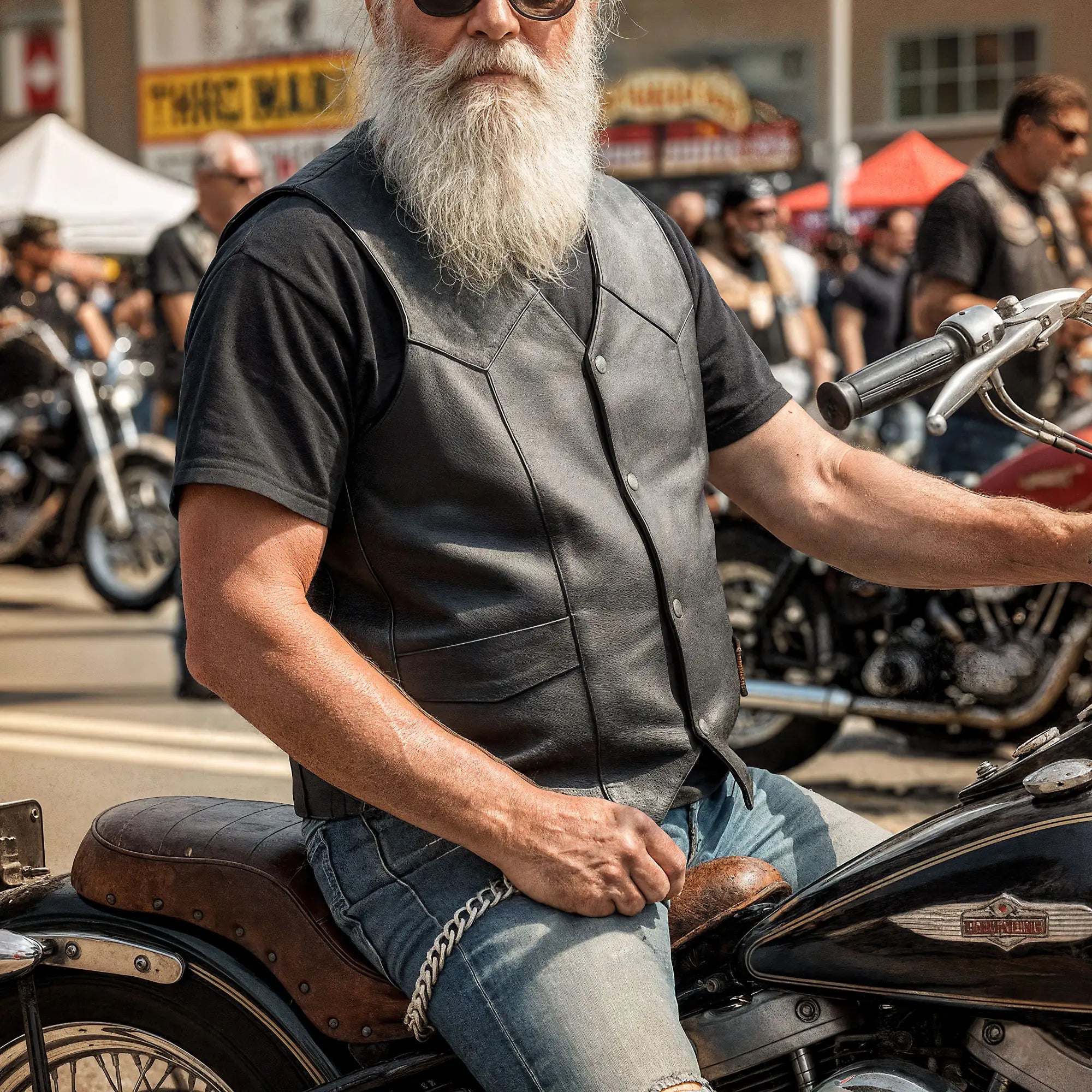 Hot Leathers VSM1014 Men's Motorcycle Black Heavyweight Leather Biker Vest with Inside Pocket