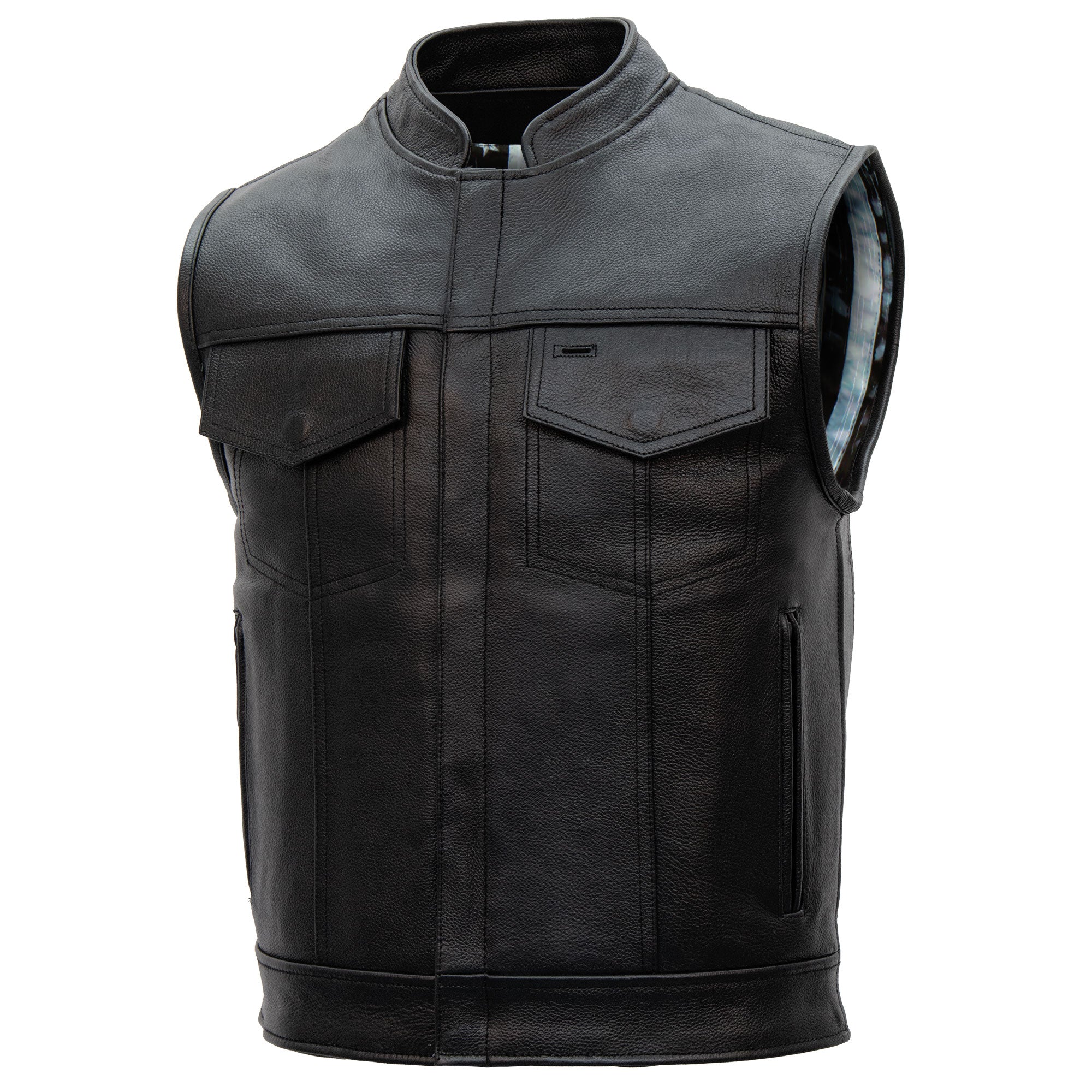Hot Leathers VSM1054 Men’s Black 'Skull Flag' Motorcycle Club style Conceal and Carry Leather Biker Vest